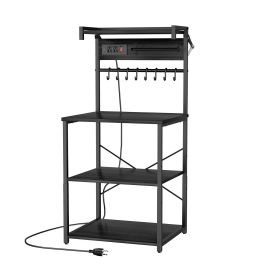 Kitchen Bakers Rack, 4.6ft Power Cable Bakers Rack with Power Outlet, Kitchen Stand with X-Shaped Support Bar, 8 S-Shaped Hooks
